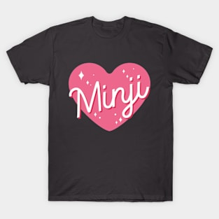 Newjeans new jeans Minji name typography pink heart Tokki Bunnies |Morcaworks T-Shirt